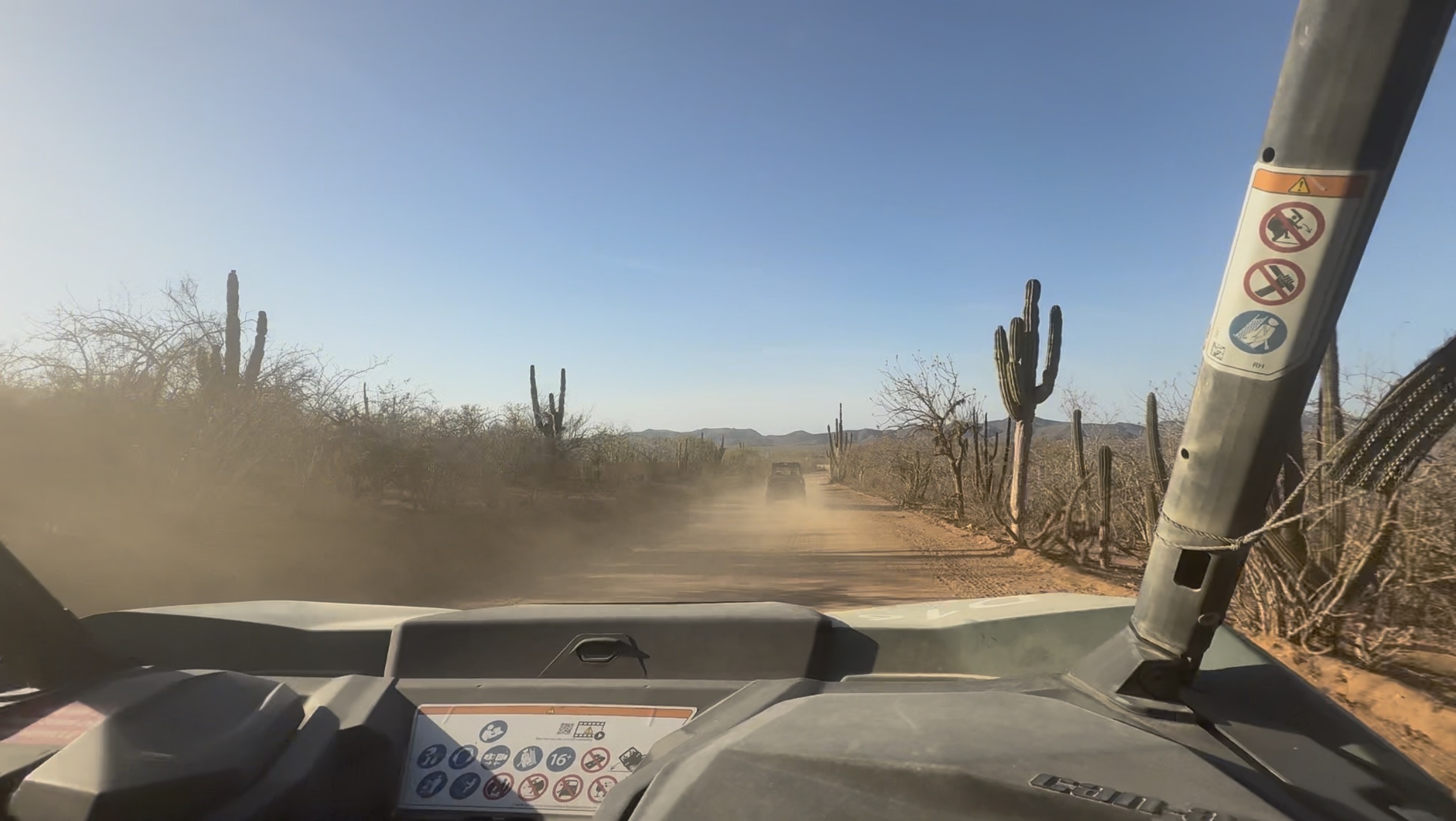Dusty desert trail lined with cacti in Los Cabos
