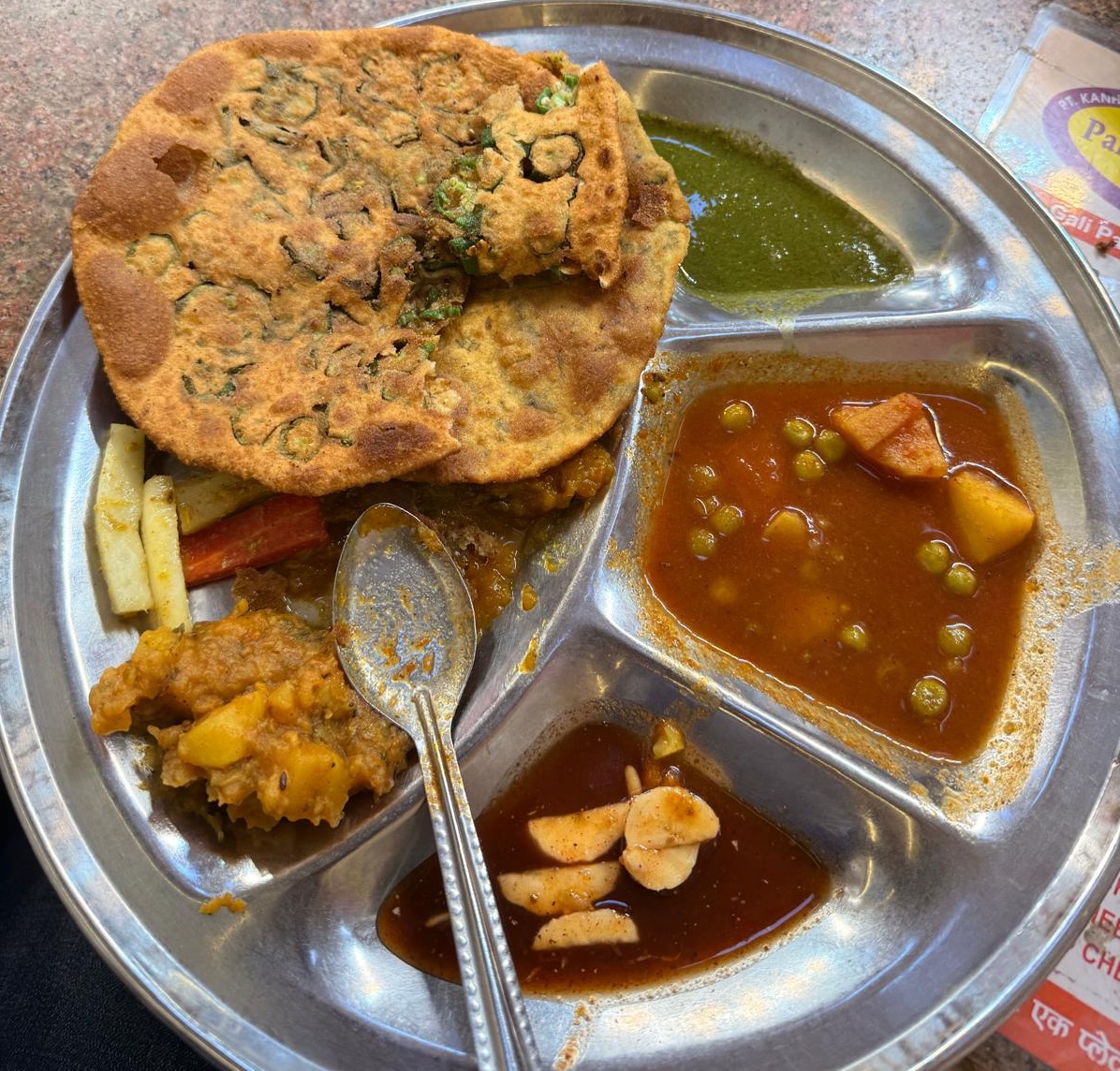 Okra paratha with chutneys